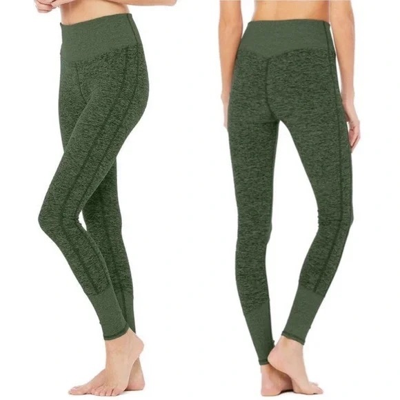 Alo Yoga AloSoft Lounge leggings Size XS Dark Green Heather EUC - Picture 2 of 8